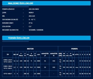 Sumak SYM12-220/4   2.2Hp 220V   Yatay Milli Kademeli Pompa (2900 d/d)