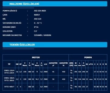 Sumak SYT12-220/4   2.2Hp 380V   Yatay Milli Kademeli Pompa (2900 d/d)