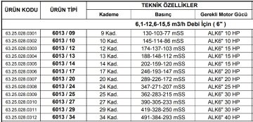 Alarko 6013/12  15Hp  6'' Paslanmaz Çelik Derin Kuyu Tek Dalgıç Pompa (Tek Pompa-Pompa Kademesi) ALK-KPS Serisi