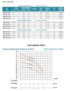 Empo EMH - 80 X 1/8 M     1Hp 220V   Tek Pompalı Dikey Milli  Hidrofor