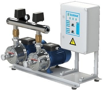 Sumak  SMINOX12B220/2   2X1.6 kW  220V  Çift Pompalı Emişli Paslanmaz Kademeli Yatay Hidrofor