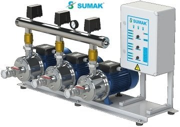 Sumak  SMINOX12C220/2   3X1.6 kW  380V  Üç Pompalı Emişli Paslanmaz Kademeli Yatay Hidrofor