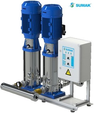 Sumak SHTP8 B  400/12   2X3kW  380V  Çift Pompalı Düşey Milli Kademeli Komple Paslanmaz Düşey Milli İnline Hidrofor