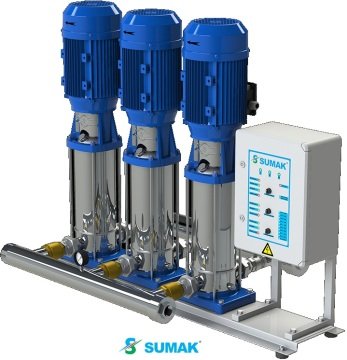 Sumak SHTP16 C  750/12   3X5.5kW  380V  Üç Pompalı Düşey Milli Kademeli Komple Paslanmaz Düşey Milli İnline Hidrofor