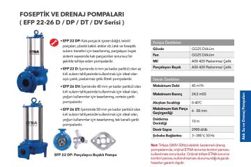 Etna EFP 22DP  2.2kW 380V Döküm Gövdeli Parçalayıcı Bıçaklı Foseptik Drenaj Dalgıç Pompa