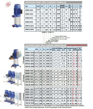 Sumak SHM8-300/8   3Hp 220V  Düşey Milli Kademeli Pompa