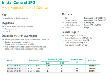 Wilo Initial Control Sps 5-56 1.5hp 220v Hidromatlı Paslanmaz Jet Paket Hidrofor