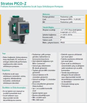 Wilo Stratos Pico-Z 25/0.5-6  220V  1 1/2'' Frekans Konvertörlü Kullanma Sıcak Su Sirkülasyon Pompası