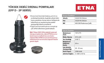 Etna EFP 110D-2P  15Hp 380V  Pik Döküm Gövdeli Yüksek Debili Drenaj Dalgıç Pompa