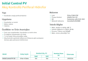 Wilo Initial Control PV 50 M  0.8hp 220v Hidromatlı Preferikal Paket Hidrofor