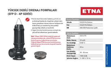 Etna EFP 150D-4P  20Hp 380V  Pik Döküm Gövdeli Yüksek Debili Drenaj Dalgıç Pompa