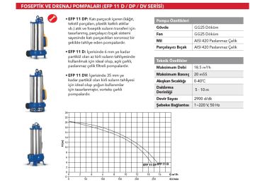 Etna EFP 11DV  1.1kW 220V Döküm Gövdeli Vorteks Çarklı Foseptik Drenaj Dalgıç Pompa