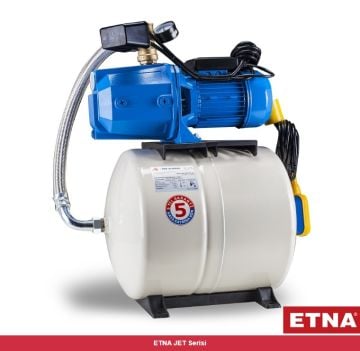 Etna JET 100-50 ES  1Hp 220V  Döküm Gövdeli Kendinden Emişli Jet Pompalı Paket Hidrofor Seti (50 Litre Yatık Tanklı)
