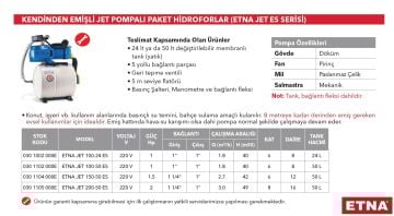 Etna JET 150-50 ES  1.5Hp 220V  Döküm Gövdeli Kendinden Emişli Jet Pompalı Paket Hidrofor Seti (50 Litre Yatık Tanklı)