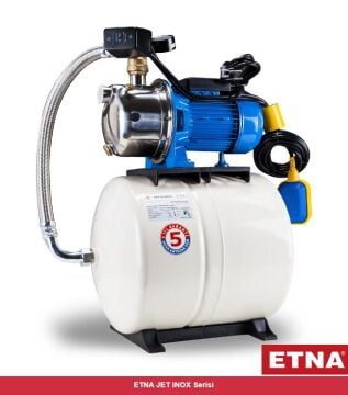 Etna JET INOX 100-24 ES  1Hp 220V  Paslanmaz Çelik Gövdeli Kendinden Emişli Jet Pompalı Paket Hidrofor Seti (24 Litre Yatık Tanklı)