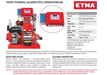 Etna Y2 KO 10/9-40+D10+KO 4/9 Paslanmaz Çelik Gövdeli 380V Yatay Pompalı Alarm Kitli Hidrofor (Dizel+Elektrikli+Jokey Pompalı) - Aisi 304 -YANGIN HİDROFORU
