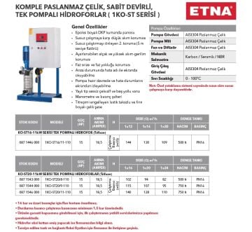 Etna 1KO-ST16/7-75  10Hp 380V Tek Pompalı Komple Paslanmaz Çelik Dik Milli Sabit Devirli Hidrofor (Aisi 304)