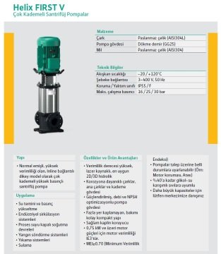 Wilo Helix FIRST V 1017-5/25/E/KS   10Hp 380V  Dik Milli Çok Kademeli Paslanmaz Santrifüj Pompa