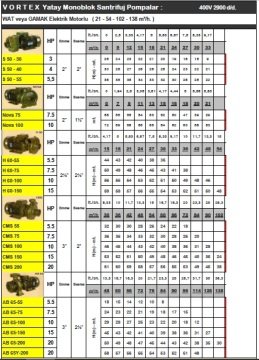 Vortex AB 65-55     5.5Hp 380V    Yatay Monoblok Santrifüj Pompa