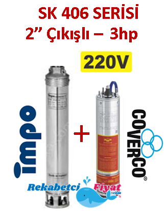 SK 406-19 3HP 220V 2'' Çıkışlı Sondaj Dalgıç Pompa İmpo Pompa - Coverco Motor