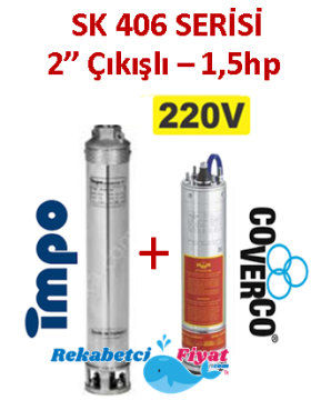 SK 406-09 1.5HP 220V 2'' Çıkışlı Sondaj Dalgıç Pompa İmpo Pompa - Coverco Motor(Pompa krom başlıklıdır.)