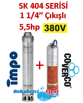 SK 404-44 5.5HP 380V 1 1/4'' Çıkışlı Sondaj Dalgıç Pompa İmpo Pompa - Coverco Motor(Pompa krom başlıklıdır.)