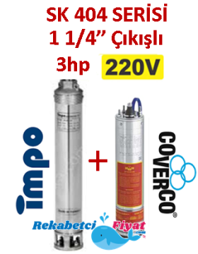 SK 404-27 3HP 220V 1 1/4'' Çıkışlı Sondaj Dalgıç Pompa İmpo Pompa - Coverco Motor(Pompa krom başlıklıdır.)