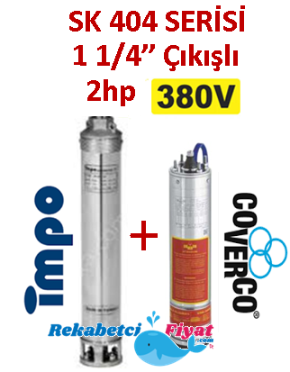 SK 404-18 2HP 380V 1 1/4'' Çıkışlı Sondaj Dalgıç Pompa İmpo Pompa - Coverco Motor(Pompa krom başlıklıdır.)
