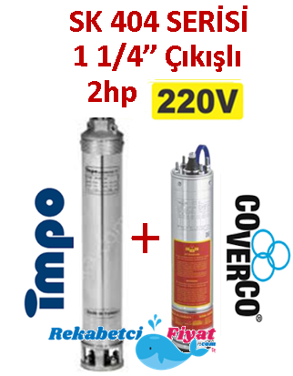 SK 404-18 2HP 220V 1 1/4'' Çıkışlı Sondaj Dalgıç Pompa İmpo Pompa - Coverco Motor(Pompa krom başlıklıdır.)