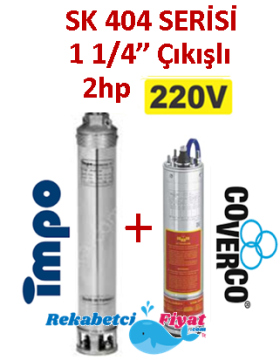 SK 404-18 2HP 220V 1 1/4'' Çıkışlı Sondaj Dalgıç Pompa İmpo Pompa - Coverco Motor(Pompa krom başlıklıdır.)