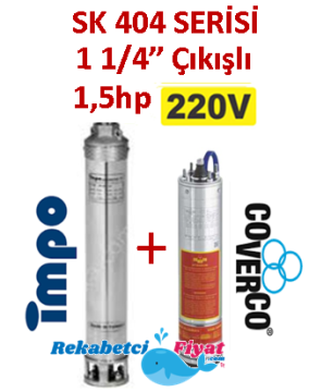 SK 404-14 1.5HP 220V 1 1/4'' Çıkışlı Sondaj Dalgıç Pompa İmpo Pompa - Coverco Motor(Pompa krom başlıklıdır.)