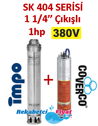 SK 404-10 1HP 380V 1 1/4'' Çıkışlı Sondaj Dalgıç Pompa İmpo Pompa - Coverco Motor(Pompa krom başlıklıdır.)