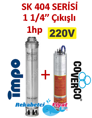 SK 404-10 1HP 220V 1 1/4'' Çıkışlı Sondaj Dalgıç Pompa İmpo Pompa - Coverco Motor(Pompa krom başlıklıdır.)