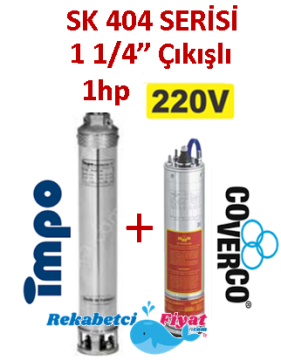 SK 404-10 1HP 220V 1 1/4'' Çıkışlı Sondaj Dalgıç Pompa İmpo Pompa - Coverco Motor(Pompa krom başlıklıdır.)
