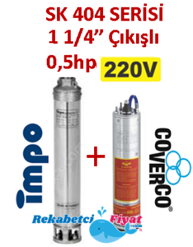 SK 404-04 0.5HP 220V 1 1/4'' Çıkışlı Sondaj Dalgıç Pompa İmpo Pompa - Coverco Motor(Pompa krom başlıklıdır.)