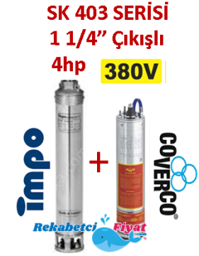 SK 403-37 4HP 380V 1 1/4'' Çıkışlı Sondaj Dalgıç Pompa İmpo Pompa - Coverco Motor(Pompa krom başlıklıdır.)
