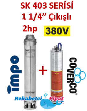 SK 403-20 2HP 380V 1 1/4'' Çıkışlı Sondaj Dalgıç Pompa İmpo Pompa - Coverco Motor(Pompa krom başlıklıdır.)