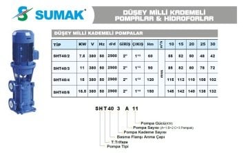 Sumak  SHT40/3B   2X11 kW  380V  Çift Pompalı Düşey Milli Döküm Gövdeli Kademeli Hidrofor