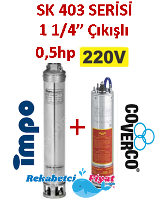 SK 403-04 0.5HP 220V 1 1/4'' Çıkışlı Sondaj Dalgıç Pompa İmpo Pompa - Coverco Motor(Pompa krom başlıklıdır.)