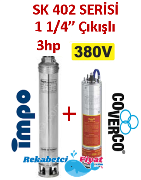 SK 402-39 3HP 380V 1 1/4'' Çıkışlı Sondaj Dalgıç Pompa İmpo Pompa - Coverco Motor(Pompa krom başlıklıdır.)