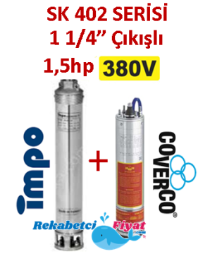 SK 402-20 1.5HP 380V 1 1/4'' Çıkışlı Sondaj Dalgıç Pompa İmpo Pompa - Coverco Motor(Pompa krom başlıklıdır.)