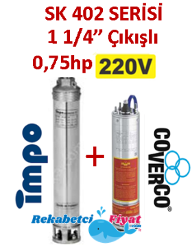 SK 402-10 0.75HP 220V 1 1/4'' Çıkışlı Sondaj Dalgıç Pompa İmpo Pompa - Coverco Motor(Pompa krom başlıklıdır.)