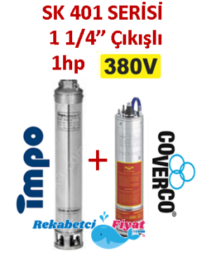 SK 401-26 1HP 380V 1 1/4'' Çıkışlı Sondaj Dalgıç Pompa İmpo Pompa - Coverco Motor(Pompa krom başlıklıdır.)