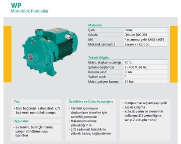 Wilo  WP 104  4Hp 380V Çift Kademeli Monoblok Pompa