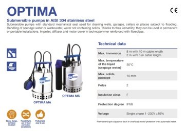 Ebara  OPTİMA MS  0.33HP 220V Paslanmaz Çelik Kirli Su Drenaj Dalgıç Pompa