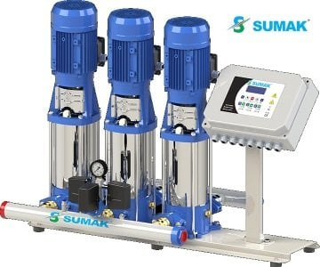 Sumak SHTPD16C  750/14 SMART  3X5.5 kW  380V  Üç Pompalı Düşey Milli Paslanmaz Çark ve Difüzörlü Dijital Panolu Kademeli İnline Hidrofor