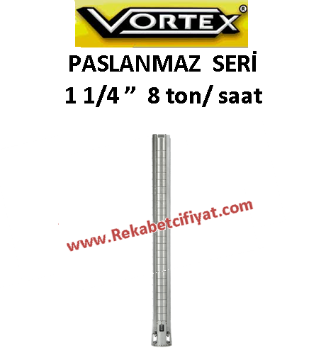 VORTEX  4 ÇLK 8A-07 1,5HP 2\'\' Çıkışlı 4\'\' Paslanmaz Çelik Fanlı Dalgıç Pompa