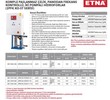 Etna 2PFK KO-ST16/11-110  2x15Hp 380V Çift Pompalı Komple Paslanmaz Çelik Dik Milli Panodan Değişken Devirli / Frekans Kontrollü Çok Kademeli Sessiz Hidrofor (Aisi 304)