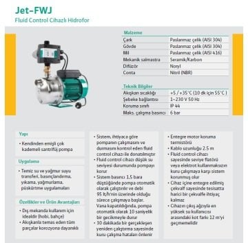 Wilo Jet FWJ 202   0.75Hp 220V  Hidromatlı Fluid Kontrollü Paket Hidrofor