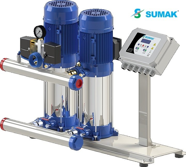 Sumak  SHT6B 100/6 SMART  2X0.75 kW  220V  Çift Pompalı Düşey Milli Dijital Panolu Kademeli Hidrofor